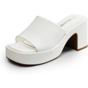 🆕 Women White High Chunky Platform Heels Fashion Comfort Slip on Square Sandals